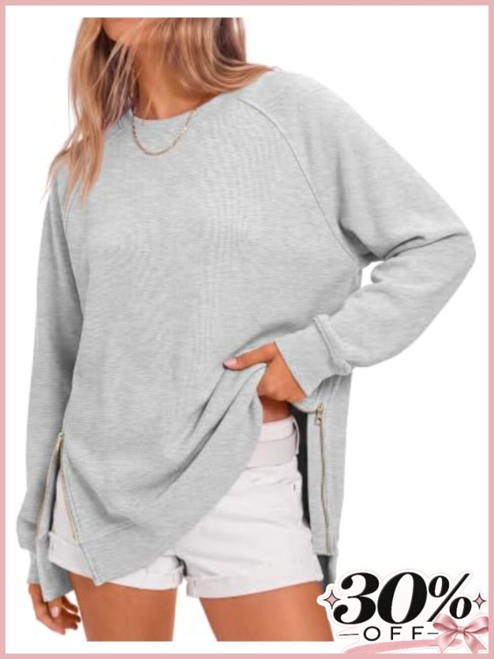 Oversized Crewneck Tunic Sweatshirt Side Zip Loose Fit Pullover
